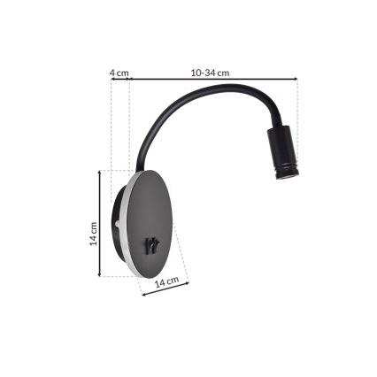 Ευέλικτο επιτοίχιο φωτιστικό LED BASE 1xLED/8W+1xLED/2W/230V μαύρο/ασημί