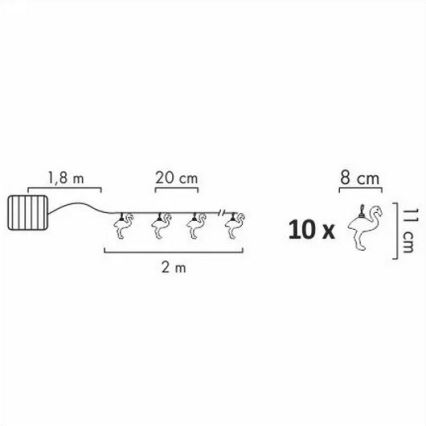 LED Ηλιακά διακοσμητικά λαμπάκια 10xLED/1,2V 300 mAh 3,8 m IP44 φλαμίνγκο