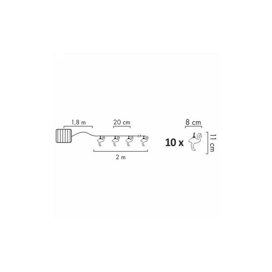 LED Ηλιακά διακοσμητικά λαμπάκια 10xLED/1,2V 300 mAh 3,8 m IP44 φλαμίνγκο