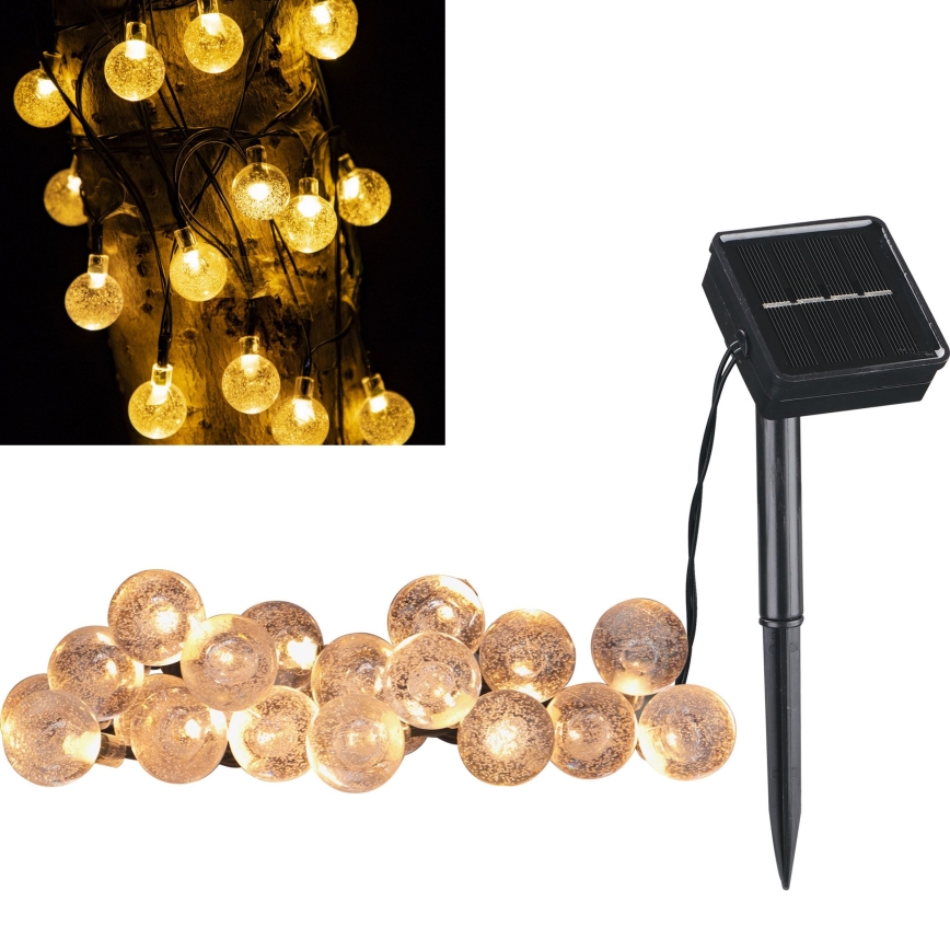 LED Ηλιακά διακοσμητικά λαμπάκια BUBBLE GLASS 20xLED/8 λειτουργίες 4,85 m 600 mAh IP44 θερμό λευκό