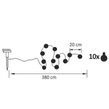 LED Ηλιακά διακοσμητικά λαμπάκια LED/1,2V 300 mAh 3,8 m IP44