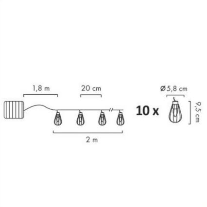 LED Ηλιακά λαμπάκια εξωτερικού χώρου  10xLED/1,2V 300 mAh 3,8 m IP44