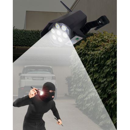LED Ηλιακή ψεύτικη κάμερα ασφαλείας με αισθητήρα LED/3,7V 1200 mAh IP44 μαύρη + τηλεχειριστήριο