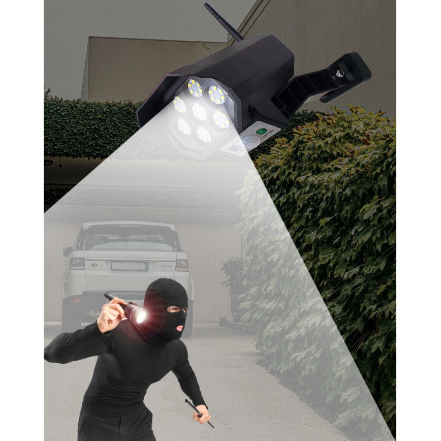 LED Ηλιακή ψεύτικη κάμερα ασφαλείας με αισθητήρα LED/3,7V 1200 mAh IP44 μαύρη + τηλεχειριστήριο