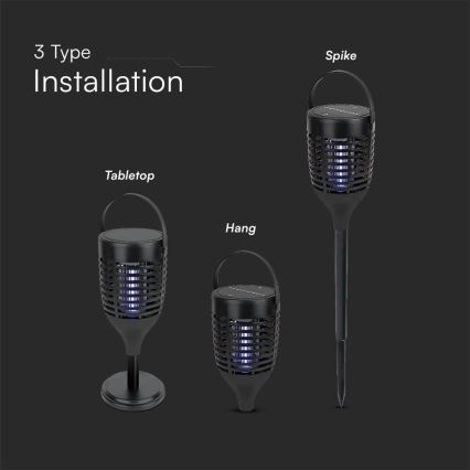 LED Ηλιακό εντομοκτόνο 3σε1 LED/1,3W/3,7V IP24 20 ματ
