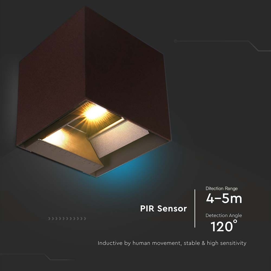 LED Ηλιακό Επιτοίχιο Φωτιστικό με Αισθητήρα LED/9W/3,7V 3000/4000/5000K 2600 mAh IP65 καφέ