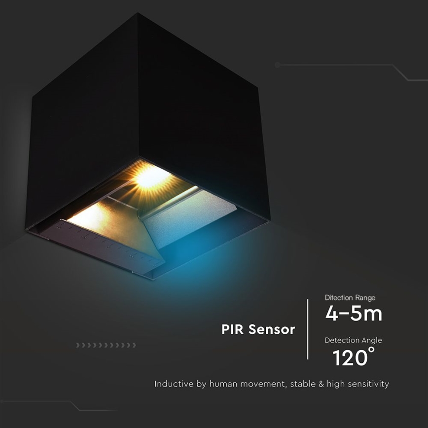 LED Ηλιακό Επιτοίχιο Φωτιστικό με Αισθητήρα LED/9W/3,7V 3000/4000/5000K 2600 mAh IP65 μαύρο