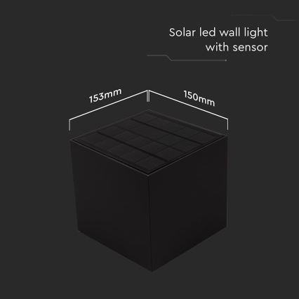 LED Ηλιακό Επιτοίχιο Φωτιστικό με Αισθητήρα LED/9W/3,7V 3000/4000/5000K 2600 mAh IP65 μαύρο