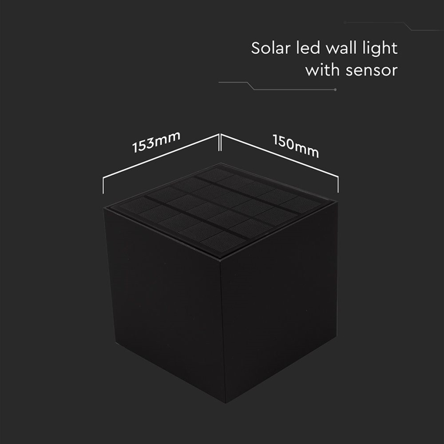 LED Ηλιακό Επιτοίχιο Φωτιστικό με Αισθητήρα LED/9W/3,7V 3000/4000/5000K 2600 mAh IP65 μαύρο