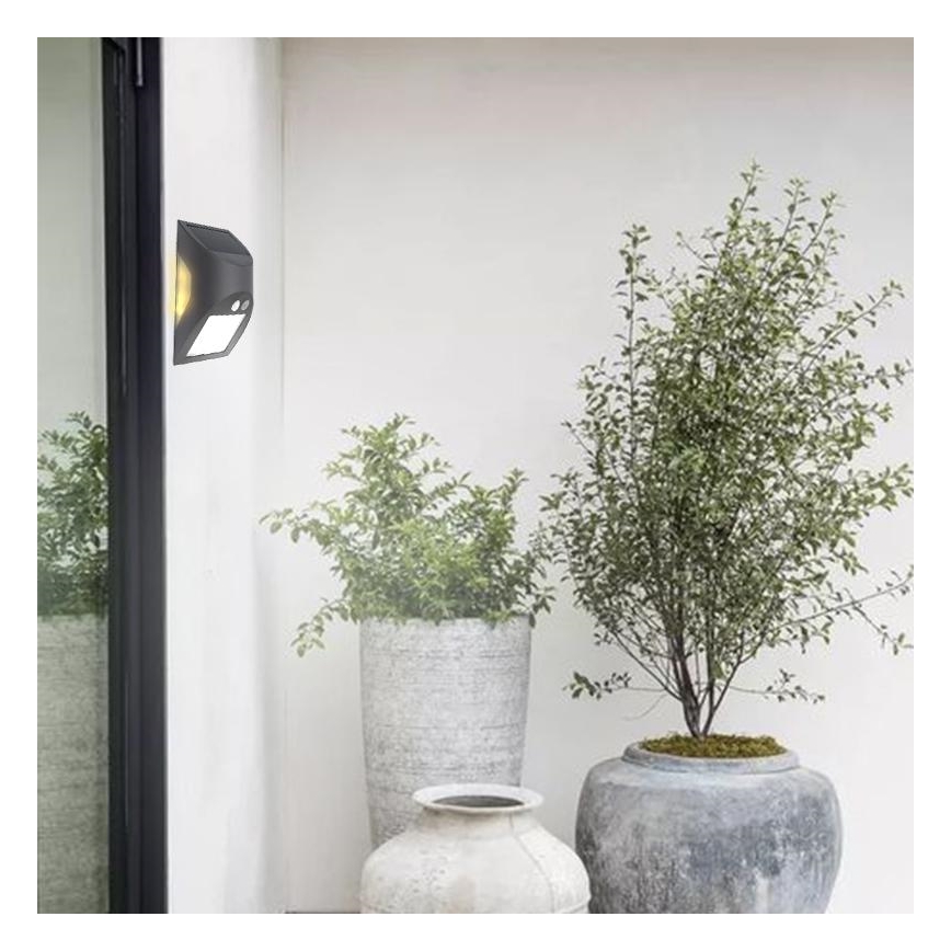 Επιτοίχιο ηλιακό φωτιστικό LED με αισθητήρα LED/3W/3,7V 3000/4000K 1200 mAh IP54 ανθρακί