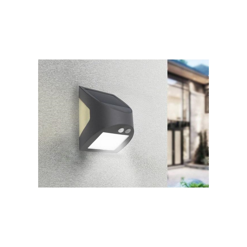 Επιτοίχιο ηλιακό φωτιστικό LED με αισθητήρα LED/3W/3,7V 3000/4000K 1200 mAh IP54 ανθρακί