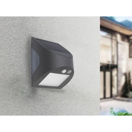 Επιτοίχιο ηλιακό φωτιστικό LED με αισθητήρα LED/3W/3,7V 3000/4000K 1200 mAh IP54 ανθρακί