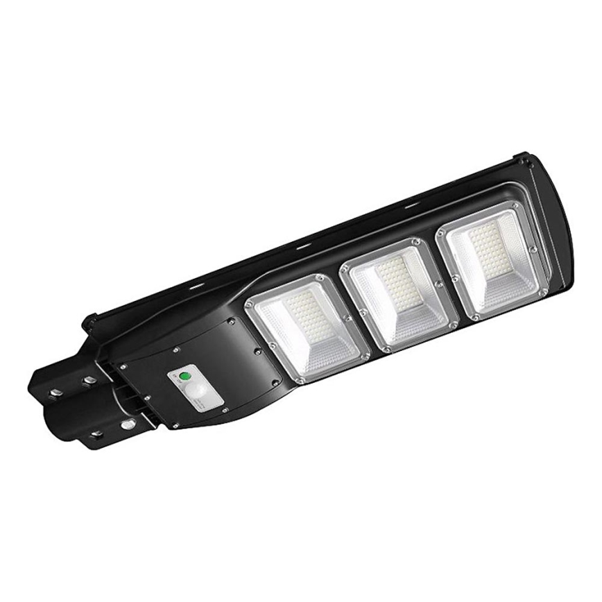 LED Ηλιακό φωτιστικό δρόμου με ρυθμιζόμενη ένταση φωτισμού και αισθητήρα κίνησης και λυκόφωτος LED/12W/3,2V 6000K IP65 10000 mAh μαύρο + τηλεχειριστήριο