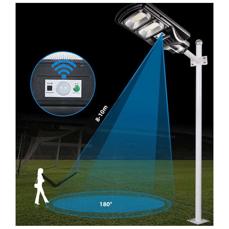 LED Dimmable ηλιακό φωτιστικό δρόμου με αισθητήρα LED/120W/6V 11000 mAh 6500K IP65 μαύρο + τηλεχειριστήριο