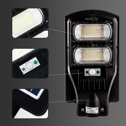 LED Dimmable ηλιακό φωτιστικό δρόμου με αισθητήρα LED/120W/6V 11000 mAh 6500K IP65 μαύρο + τηλεχειριστήριο