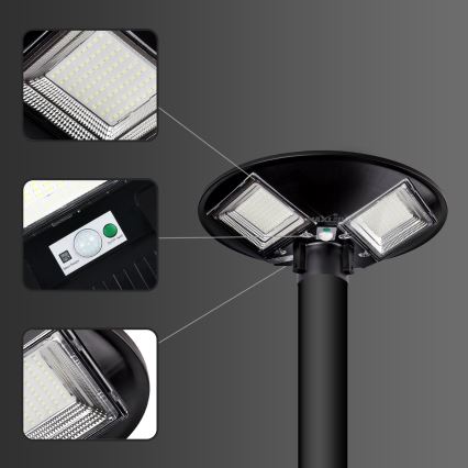 LED Dimmable ηλιακό φωτιστικό δρόμου με αισθητήρα LED/15W/6V 11000 mAh 6500K IP65 μαύρο + τηλεχειριστήριο