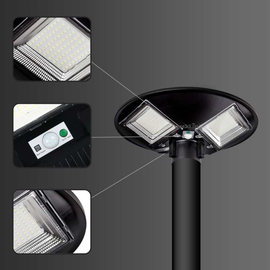 LED Dimmable ηλιακό φωτιστικό δρόμου με αισθητήρα LED/15W/6V 11000 mAh 6500K IP65 μαύρο + τηλεχειριστήριο