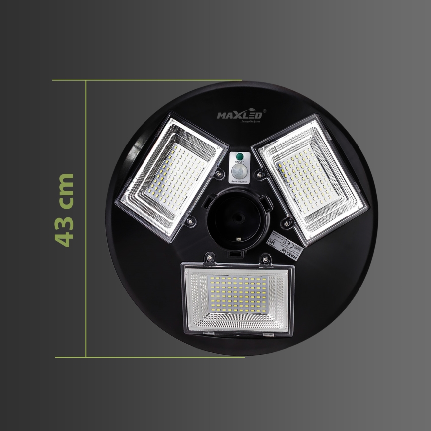 LED Dimmable ηλιακό φωτιστικό δρόμου με αισθητήρα LED/15W/6V 11000 mAh 6500K IP65 μαύρο + τηλεχειριστήριο