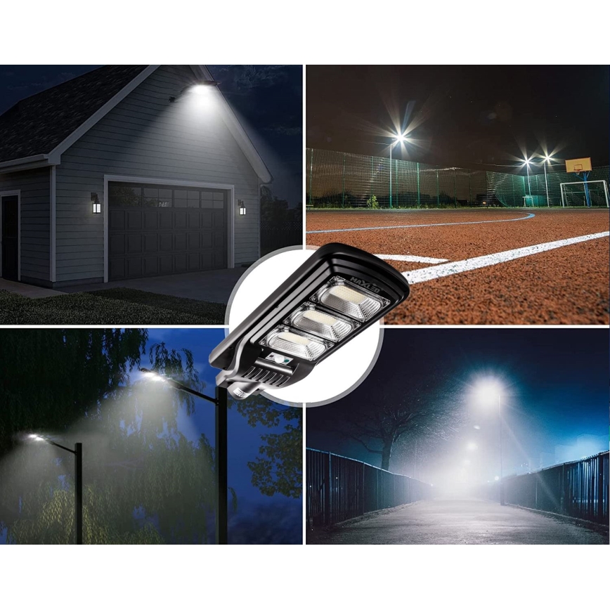 LED Dimmable ηλιακό φωτιστικό δρόμου με αισθητήρα LED/180W/6V 11000 mAh 6500K IP65 μαύρο + τηλεχειριστήριο