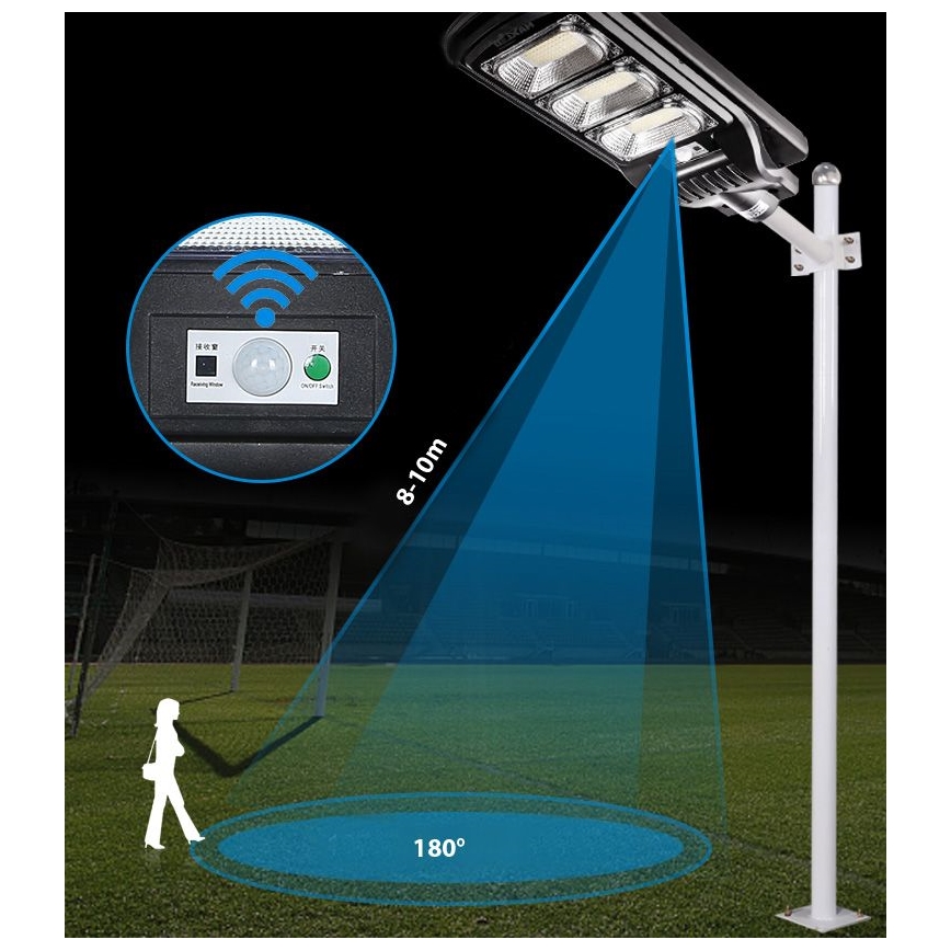 LED Dimmable ηλιακό φωτιστικό δρόμου με αισθητήρα LED/180W/6V 11000 mAh 6500K IP65 μαύρο + τηλεχειριστήριο