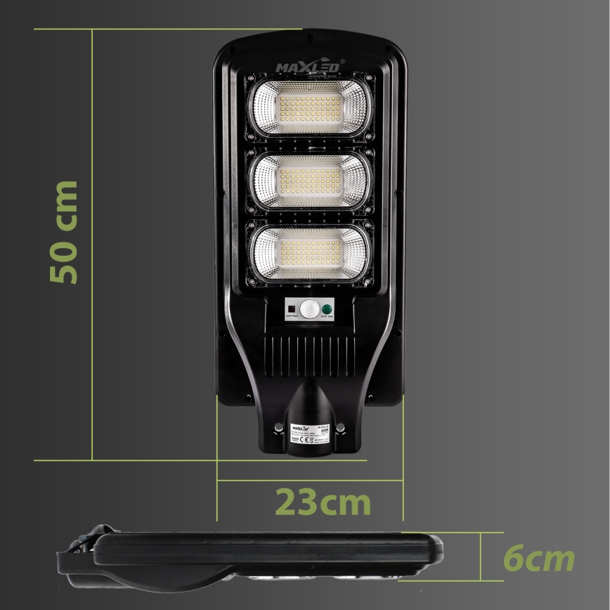 LED Dimmable ηλιακό φωτιστικό δρόμου με αισθητήρα LED/180W/6V 11000 mAh 6500K IP65 μαύρο + τηλεχειριστήριο