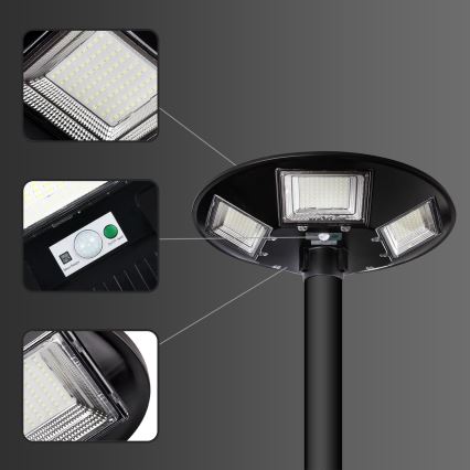 LED Dimmable ηλιακό φωτιστικό δρόμου με αισθητήρα LED/22W/6V 18000 mAh 6500K IP65 μαύρο + τηλεχειριστήριο