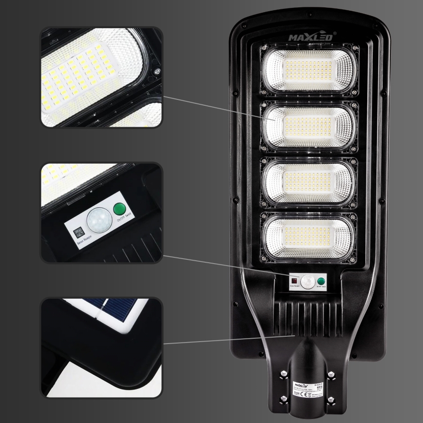 LED Dimmable ηλιακό φωτιστικό δρόμου με αισθητήρα LED/240W/6V 11000 mAh 6500K IP65 μαύρο + τηλεχειριστήριο