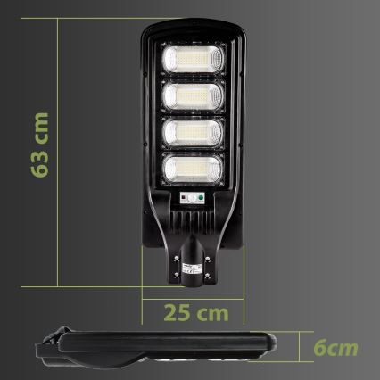 LED Dimmable ηλιακό φωτιστικό δρόμου με αισθητήρα LED/240W/6V 11000 mAh 6500K IP65 μαύρο + τηλεχειριστήριο