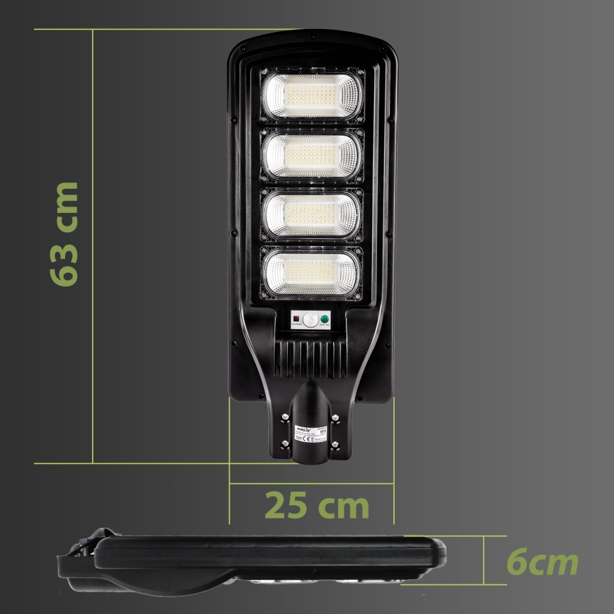 LED Dimmable ηλιακό φωτιστικό δρόμου με αισθητήρα LED/240W/6V 11000 mAh 6500K IP65 μαύρο + τηλεχειριστήριο