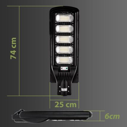 LED Dimmable ηλιακό φωτιστικό δρόμου με αισθητήρα LED/300W/6V 16500 mAh 6500K IP65 μαύρο + τηλεχειριστήριο