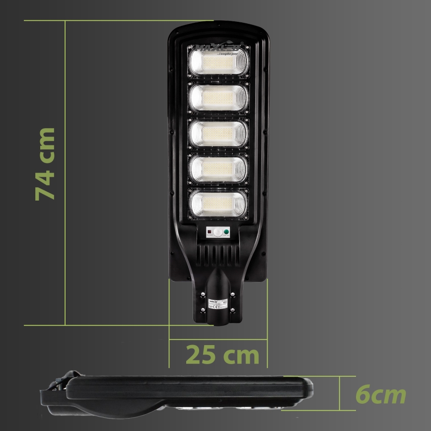 LED Dimmable ηλιακό φωτιστικό δρόμου με αισθητήρα LED/300W/6V 16500 mAh 6500K IP65 μαύρο + τηλεχειριστήριο