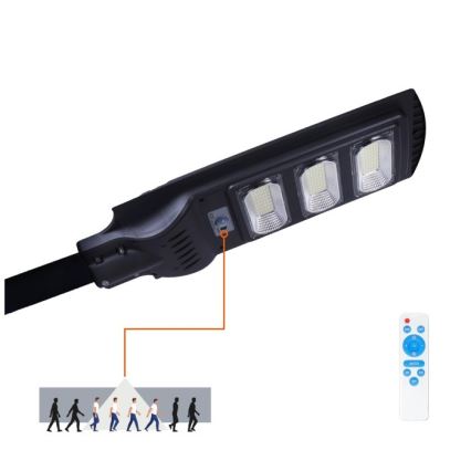 LED Ηλιακό φωτιστικό δρόμου με ρυθμιζόμενη ένταση φωτισμού και αισθητήρα κίνησης και λυκόφωτος URBI LED/8W/3,2V 6500K IP54 10000 mAh + τηλεχειριστήριο