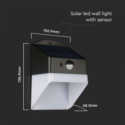 LED ηλιακό επιτοίχιο φωτιστικό με αισθητήρα LED/2W/3,7V 4000K IP65 1200 mAh