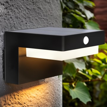 LED Ηλιακό φωτιστικό τοίχου με αισθητήρα κίνησης και λυκόφωτος PALERMO LED/5W/2000 mAh IP54 μαύρο