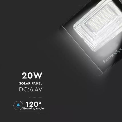 LED Ηλιακός προβολέας Dimmable LED/20W/6,4V 4000K IP65 10000 mAh + τηλεχειριστήριο