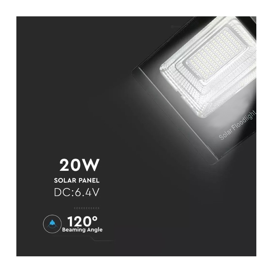 LED Ηλιακός προβολέας Dimmable LED/20W/6,4V 4000K IP65 10000 mAh + τηλεχειριστήριο