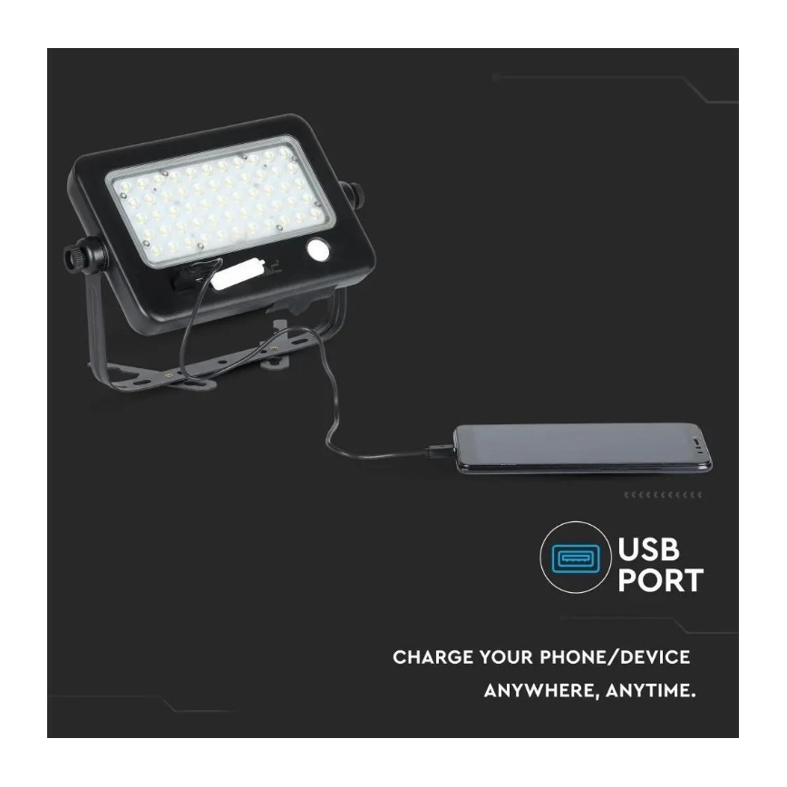 LED Ηλιακός προβολέας Dimmable με αισθητήρα LED/10W/3,7V 4000K IP65 7200 mAh + USB port