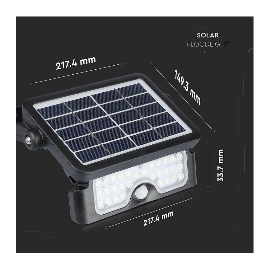 LED ηλιακός προβολέας με αισθητήρα LED/5W/3,7V IP65 4000K 3000 mAh