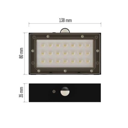 LED Ηλιακός προβολέας με αισθητήρα κίνησης LED/3,7V 1200mAh 4000K IP65 μαύρο