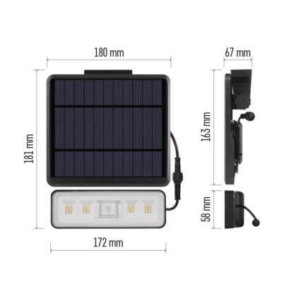LED Ηλιακός προβολέας με αισθητήρα κίνησης LED/3,7V 2500mAh 4000K IP54