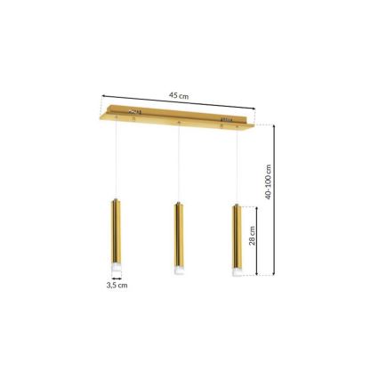 LED Κρεμαστό πολύφωτο GOLDIE 3xLED/15W/230V χρυσό
