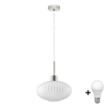 LED Κρεμαστό Φωτιστικό HARMA 1xE27/60W/230V διάμ. 30 cm ματ χρώμιο/άσπρο