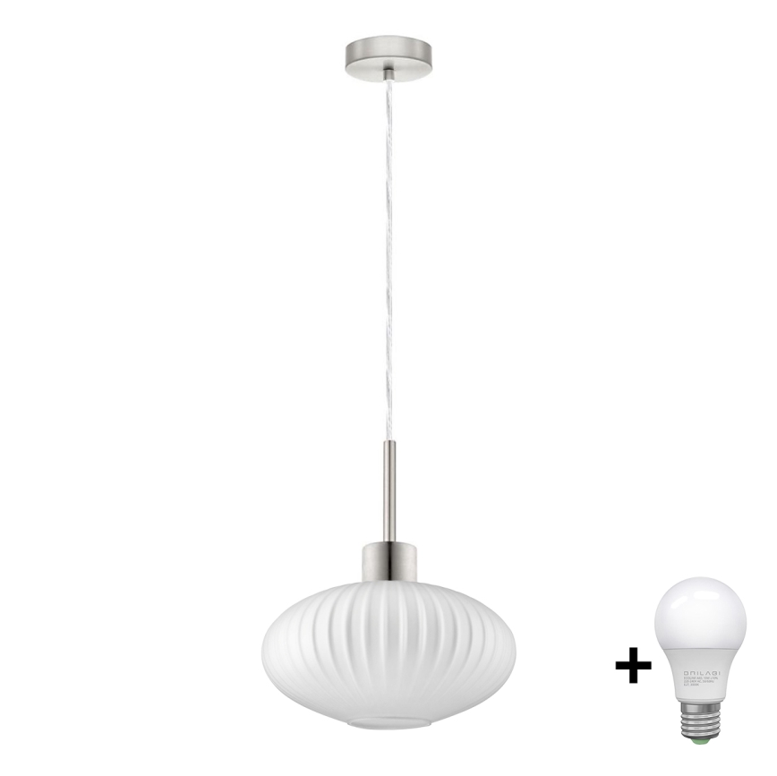 LED Κρεμαστό Φωτιστικό HARMA 1xE27/60W/230V διάμ. 30 cm ματ χρώμιο/άσπρο