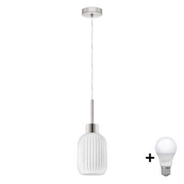 LED κρεμαστό φωτιστικό HARMA 1xE27/60W/230V, διάμετρος 14 cm, ματ χρώμιο/άσπρο