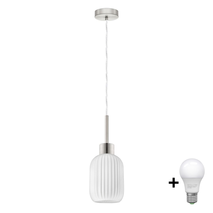LED κρεμαστό φωτιστικό HARMA 1xE27/60W/230V, διάμετρος 14 cm, ματ χρώμιο/άσπρο