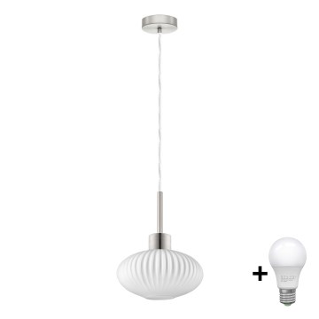 LED Κρεμαστό Φωτιστικό HARMA 1xE27/60W/230V διάμετρος 25 εκ. ματ χρώμιο/άσπρο