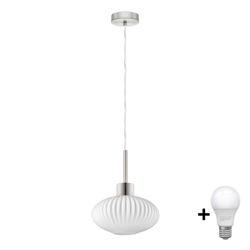 LED Κρεμαστό Φωτιστικό HARMA 1xE27/60W/230V διάμετρος 25 εκ. ματ χρώμιο/άσπρο