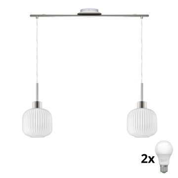 LED κρεμαστό φωτιστικό HARMA 2xE27/60W/230V ματ χρώμιο/άσπρο