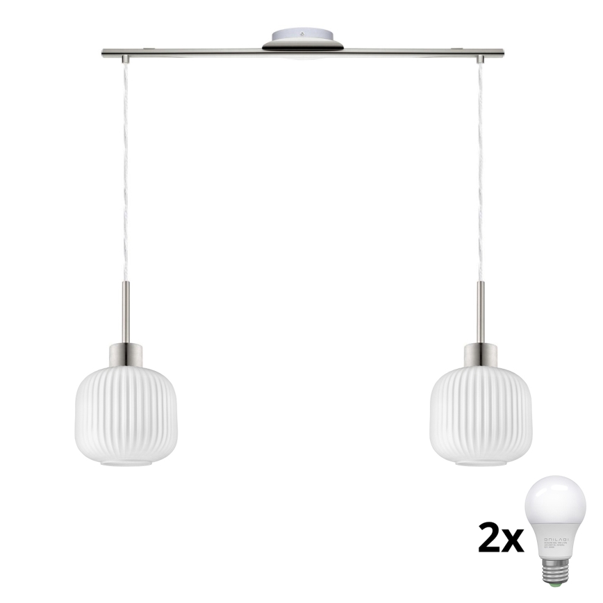 LED κρεμαστό φωτιστικό HARMA 2xE27/60W/230V ματ χρώμιο/άσπρο