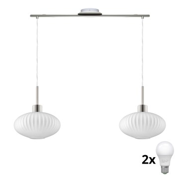 LED Κρεμαστό φωτιστικό HARMA 2xE27/60W/230V ματ χρώμιο/άσπρο